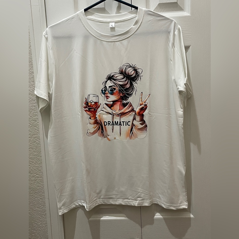 White Graphic T-Shirt with Dramatic Print